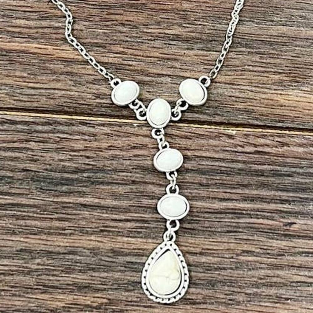 White Turquoise Y-Necklace – Western Boho Drop Necklace